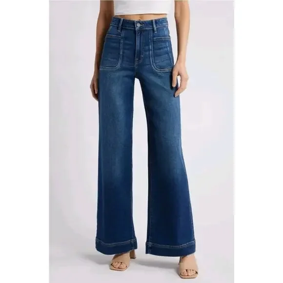 Hidden Los Angeles 70s Vibe Patch Pocket High Waist Wide Leg Jeans Size 31/12 - Picture 2 of 15